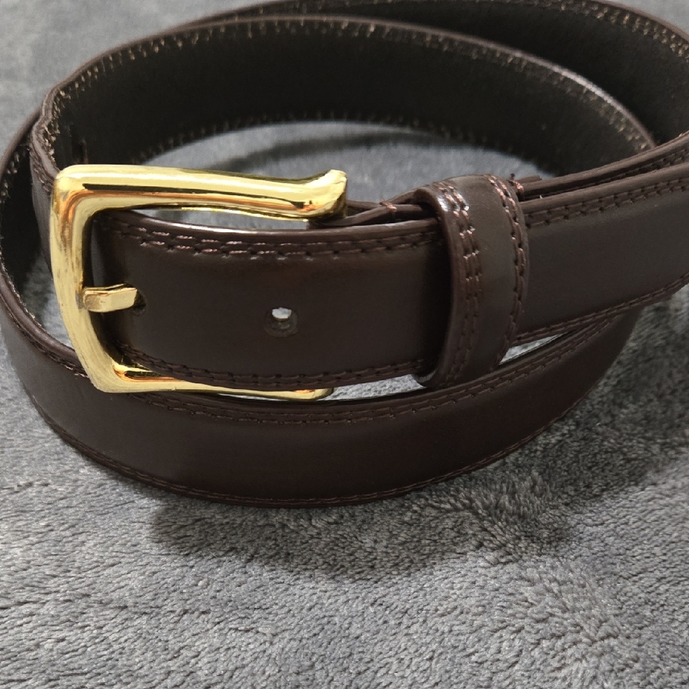 Men's Brown Leather Belt with Gold Buckle